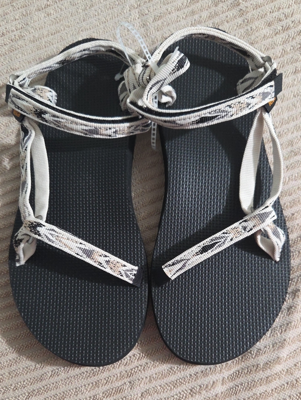 Teva Black Sandals with Cream Patterned Straps